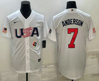 Mens USA Baseball #7 Tim Anderson 2023 White World Baseball Classic Stitched Jersey